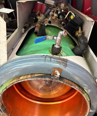 Internal components of an electric boiler exposed during a service